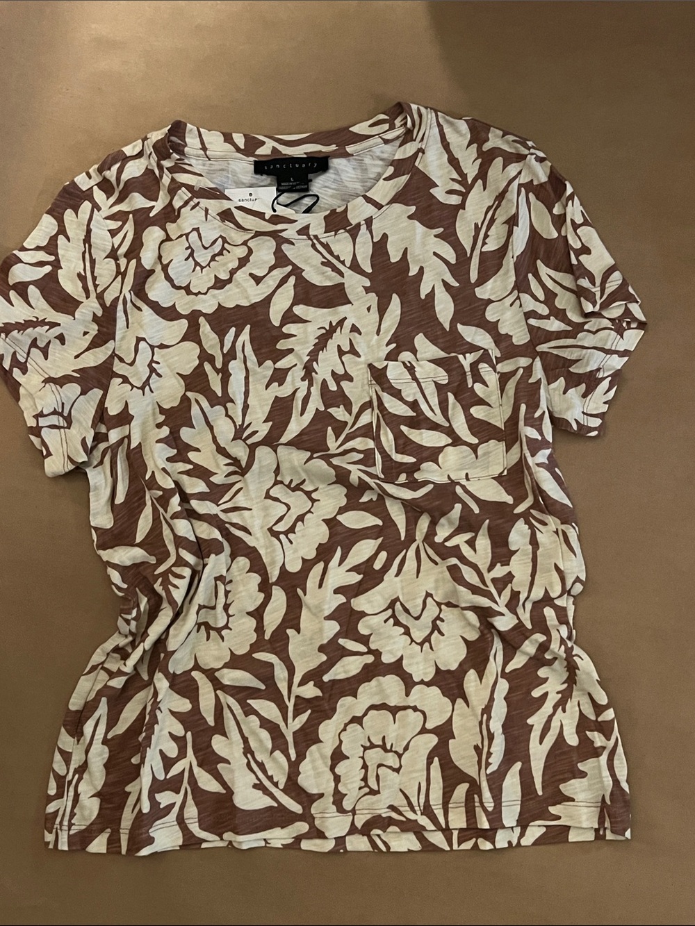 Sanctuary Cream Floral Pocket Tee on Brown